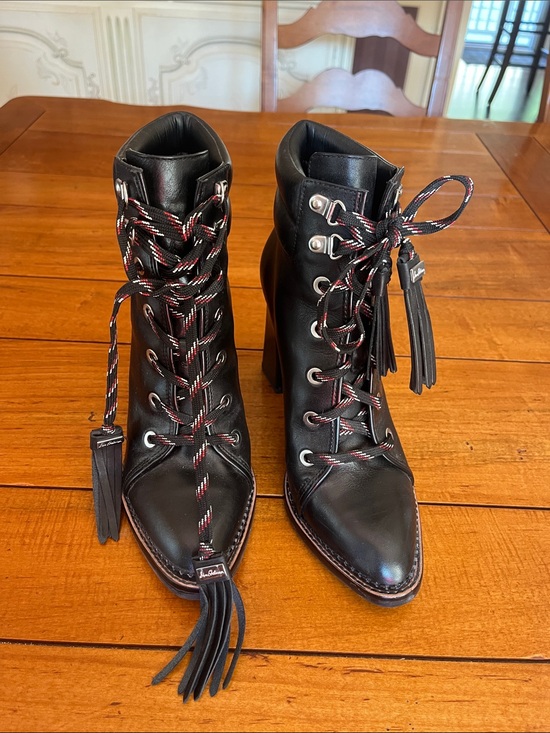 Sam Edelman Shoes - Sam Edelman Black Leather Lace-Up Ankle Boots with Tassels